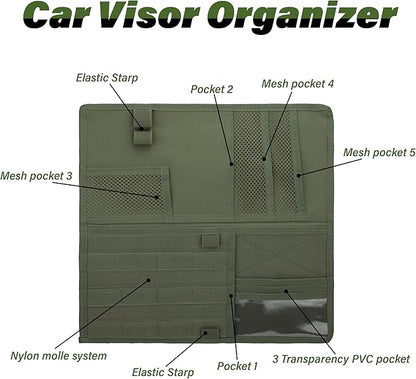 Tactical Visor Organizer, Car Visor Organizer, Sunvisor Organizers, Tactical Visors Cover Molle Webbing, Truck Accessories for Men, Car Sunshade Storage Pouch (Dark Green)