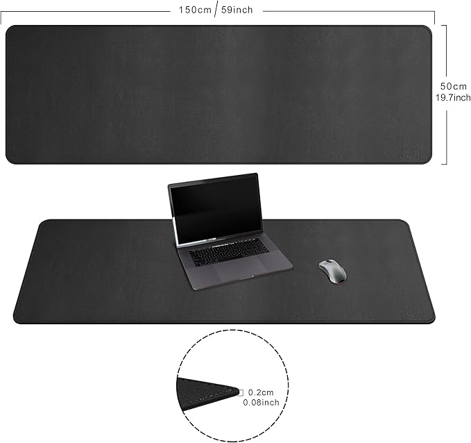 Cacoy 59" x 20" Leather Desk Mat Desk Pad Blotter, Extra Large Desk Cover Mat Protector & Large Gaming Mouse Pad, Waterproof PU Leather Computer Keyboard Mat Desk Accessories for Office & Home, Black