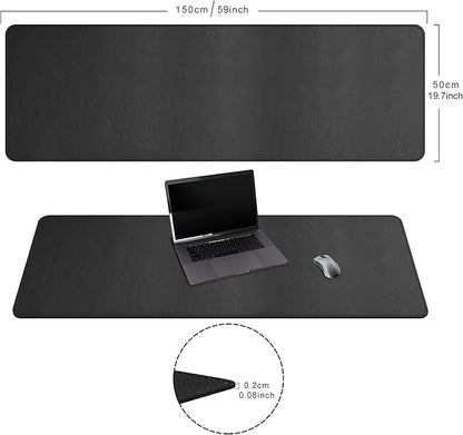 Cacoy 59" x 20" Leather Desk Mat Desk Pad Blotter, Extra Large Desk Cover Mat Protector & Large Gaming Mouse Pad, Waterproof PU Leather Computer Keyboard Mat Desk Accessories for Office & Home, Black