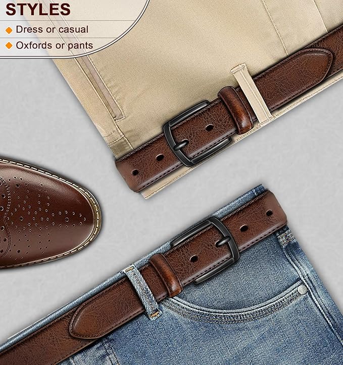 KEMISANT Men Belt-Genuine Leather Belt for Men Dress Casual Golf Jeans 1 3/8"
