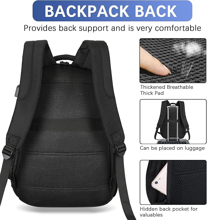 LARIPOP Carry On Backpack for Airplane, 15.6 Inch Laptop Backpack with USB Charging Port, Water Resistant Business Travel Backpack, Lightweight College School Bookbag Anti Theft for Men Women, Black | Water-Resistant