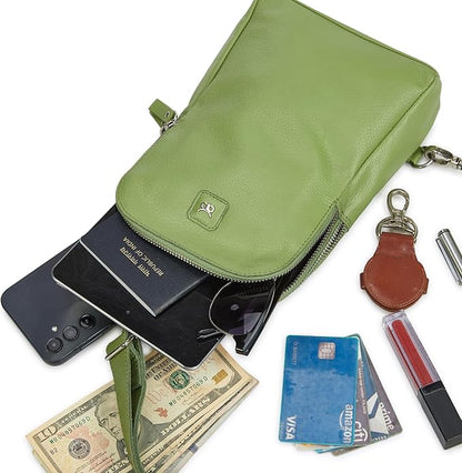 Leather Sling Bag for Women Genuine Crossbody Purse Small Trendy Cross Over Chest with Phone and Credit Card Slots (Sage Nappa)