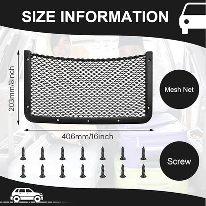 Frienda 2 Pcs Car Storage Net Bag, ABS Plastic Framed Mesh Net Holder, Phone & Cargo Organizer with Screws for Auto, Rv, Boat, Truck Pocket Storage (16 x 8 Inch)