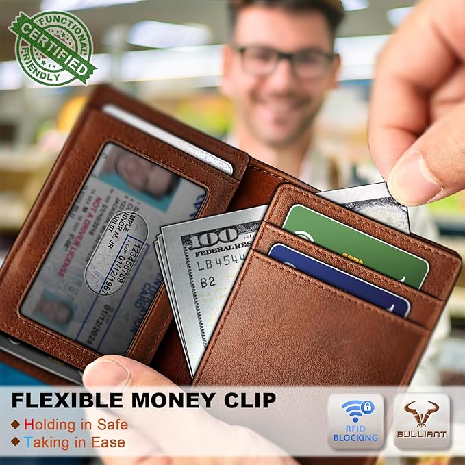 BULLIANT Slim Wallet For Men 12Cards,Magnetic Flip Build-in Money Clip Airtag Compatible-RFID Blocking