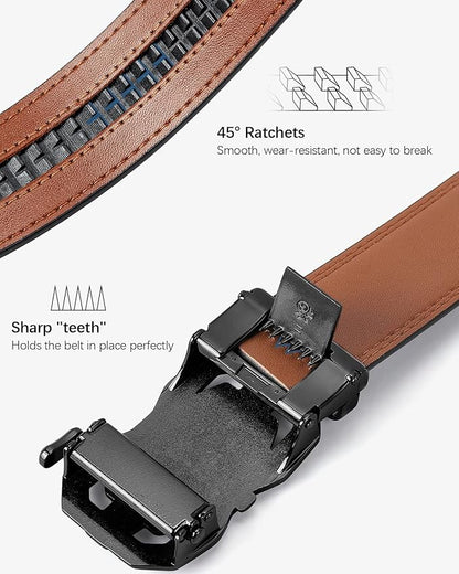 BOSTANTEN Mens Belt Leather Ratchet Belt For Men Dress and Casual with Adjustable Buckle, Trim to Fit