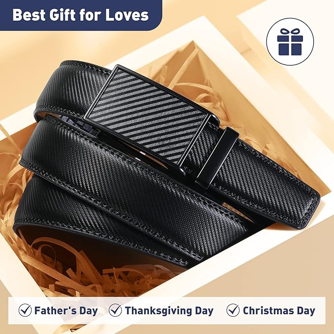 Men's Belt, Leather Ratchet Belt For Men's Dress 3.0cm,1 1/8" Size Adjusted Automatic Buckle