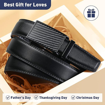 Men's Belt, Leather Ratchet Belt For Men's Dress 3.0cm,1 1/8" Size Adjusted Automatic Buckle