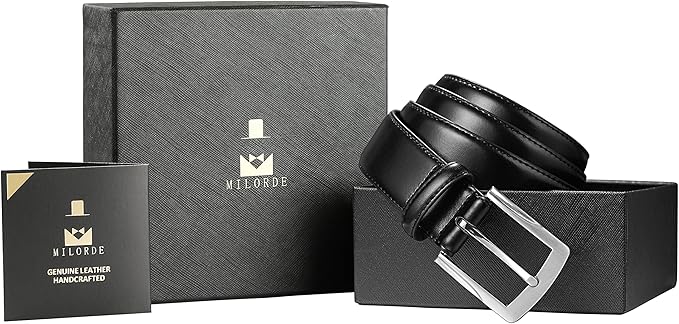 MILORDE Men's Genuine Leather Dress Belt, Handmade, 100% Cow Leather, Fashion & Classic Designs for Work Business and Casual