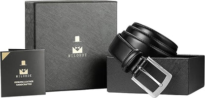 MILORDE Men's Genuine Leather Dress Belt, Handmade, 100% Cow Leather, Fashion & Classic Designs for Work Business and Casual