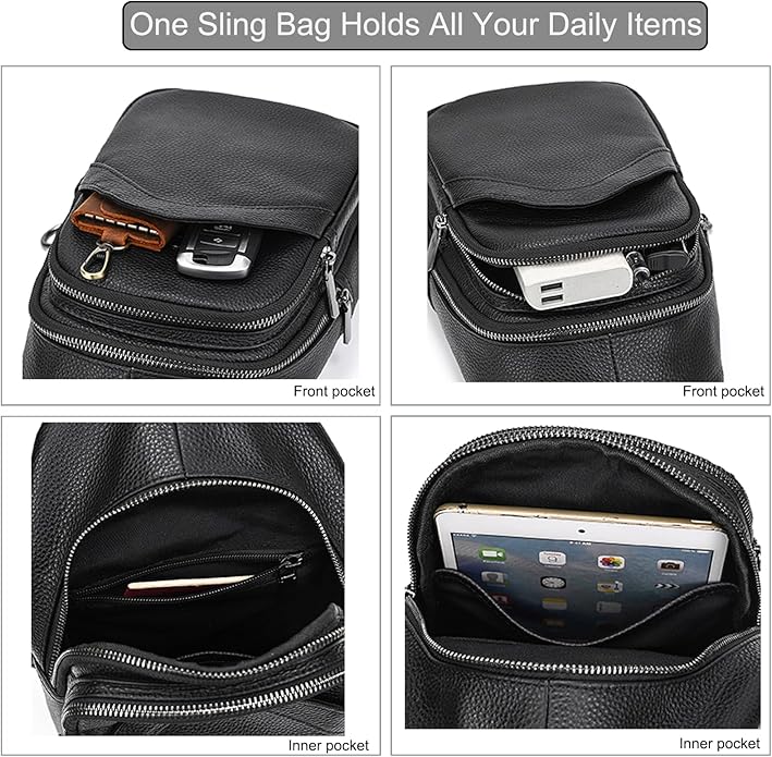LUUFAN Men's Genuine Leather Sling Bag Chest Shoulder Backpack Crossbody Bag for Casual Sports Hiking Running Travel