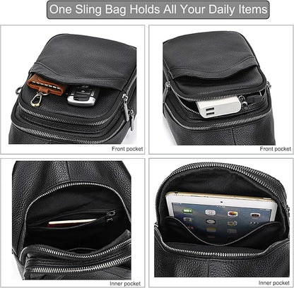 LUUFAN Men's Genuine Leather Sling Bag Chest Shoulder Backpack Crossbody Bag for Casual Sports Hiking Running Travel