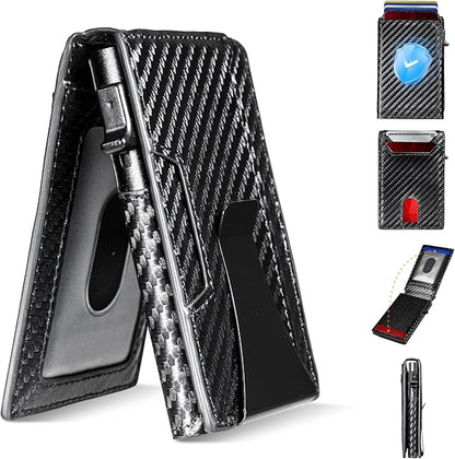 Wallet for Men, RFID Blocking Pop Up Wallet, Bifold Slim Minimalist Credit Card Holder for 9-14 Cards, Front Pocket Aluminum Card Case with ID Window, Money Clip, Gifts for Men