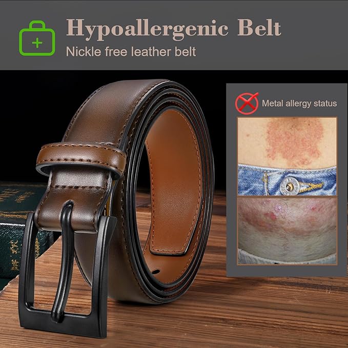 XZQTIVE TSA Belt For Men Metal Free Dress Belts Hypoallergenic Leather Belt With Black Buckle Nickle Free