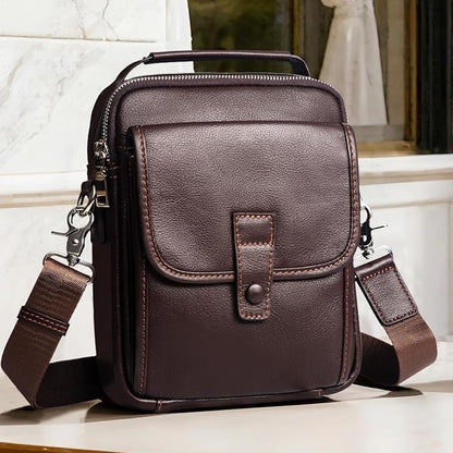 Augus Leather Small Messenger Bag For Men Crossbody Handbag Shoulder Sling Travel Bags for Men Purse Daypack Magnetic Buckle