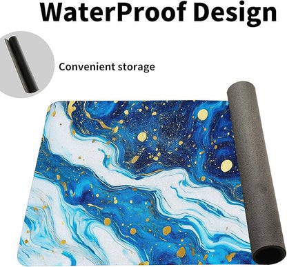 Modern Blue Marble Desk Mat, Luxurious PU Leather Desk Pad - Large Non-Slip Office Mat for a Stylish Gaming & Home Workspace, Aesthetic Desk Decor （31.5 * 15.75in）