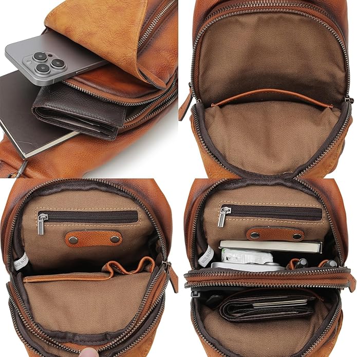 Genuine Leather Sling Bag for Men and Women Chest Pack Purse Crossbody Shoulder Bag Sling Backpack