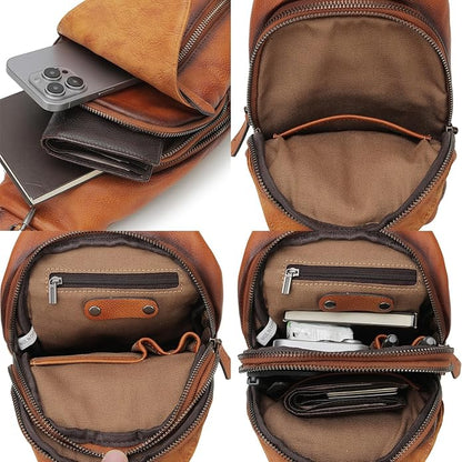 Genuine Leather Sling Bag for Men and Women Chest Pack Purse Crossbody Shoulder Bag Sling Backpack