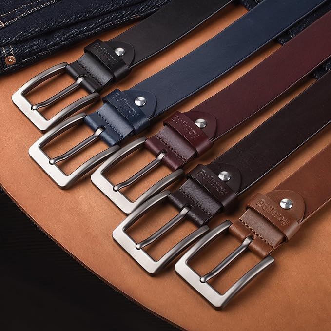 Buffway Men’s Full Grain Leather Belt – Solid One-Piece Leather, 1.5” Wide for Jeans & Business Casual, Gift Box Included
