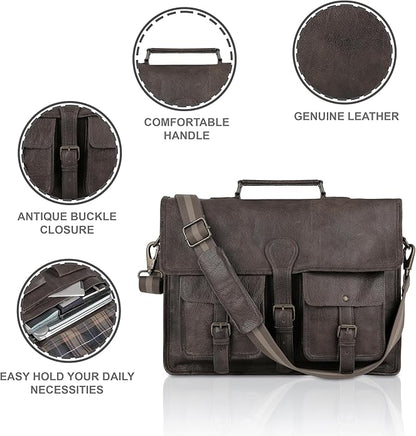 Leather briefcase 18 inch laptop messenger bag for men and women best satchel office bag