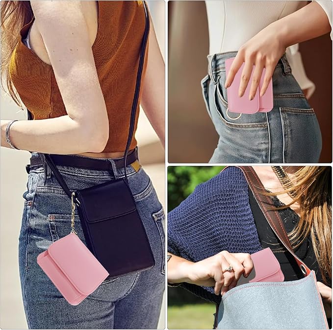 Women Small Wallet RFID Blocking Slim Wallet with Coin Pocket Tri-Fold Credit Card Holder with ID Window and Keychain(Pink)