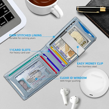 BULLIANT Men Wallet Airtag&Standard Use,Slim Front Pocket Wallet Money Clip for Gifg Men RFID Blocking 11Cards
