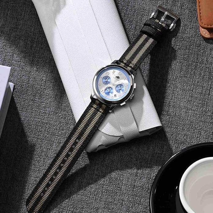 BISONSTRAP Men’s Nylon Watch Bands, Two-Piece Military Watch Straps, Quick Release, Brushed Buckle, Band Width 18mm 19mm 20mm 22mm