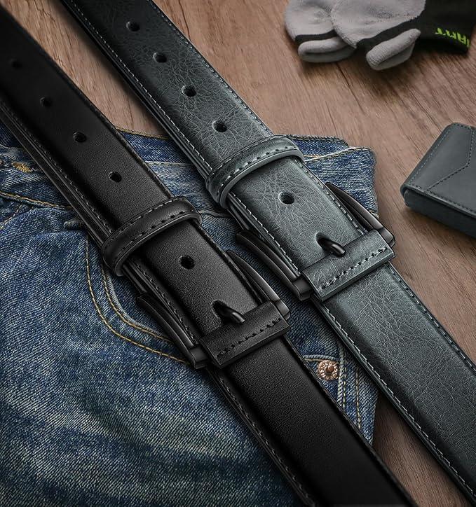 KEMISANT Men Belt 2Pack – Genuine Leather Belt for Men Dress Casual Golf Jeans 1 3/8"
