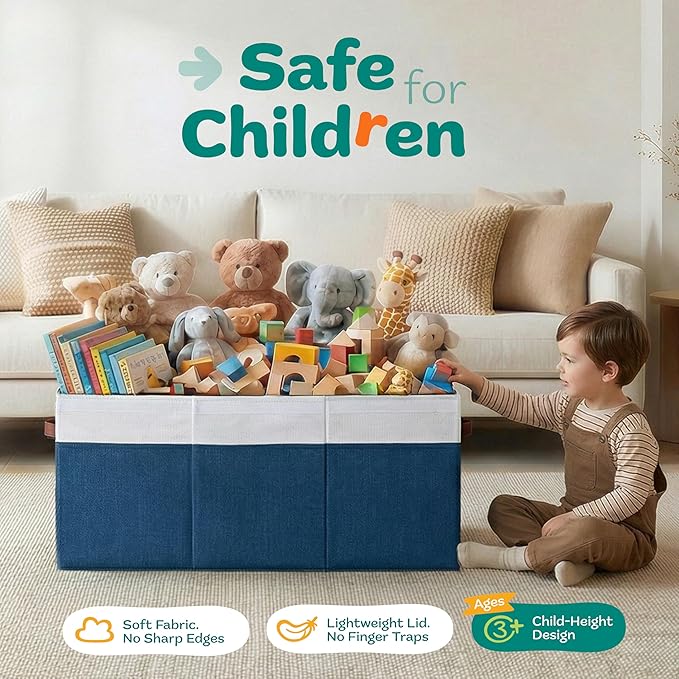 SoftOwl Extra Large Toy Storage Organizer with Lid - Sturdy, Collapsible Toy Chest Storage Box Design - Toys Bin with Dividers for Kids, Nursery, Bedroom, Playroom 37"x16"x14"