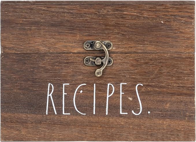 Wooden Box – Wood Storage Box - Wood Recipe Box with Lid and Metal Clasp - Rustic Vintage Farmhouse Recipe Box with Lid Wood Chest Design - Multipurpose Organizer – Birthday Gift for Women (Style 2)