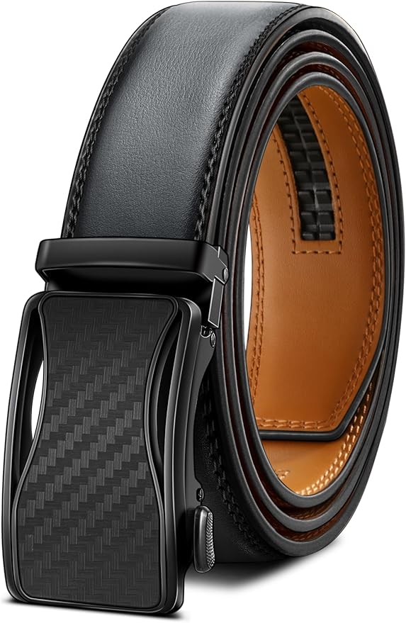 BULLIANT Mens Ratchet Belt,Leather Adjustable Slide Belt For Gift Mens Dress Casual 1 3/8",Size Adjustable
