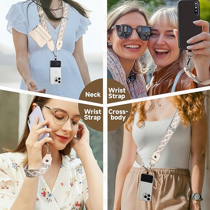 FUVLIFE Phone Lanyard Crossbody Wrist Strap, Adjustable Clip and Go Strap for Phone with Wallet Crossbody, Universal Hands-Free Phone Strap with Zippered Pouch for All Cell Phones