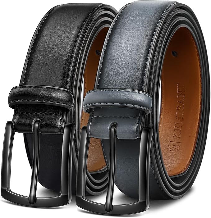 KEMISANT Men Belt 2Pack – Genuine Leather Belt for Men Dress Casual Golf Jeans 1 3/8"