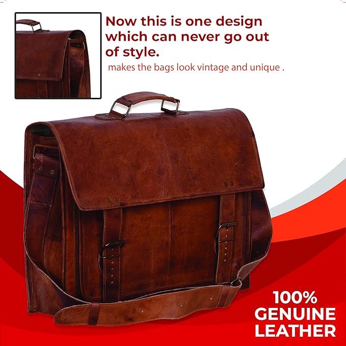 Komal's Passion Leather Briefcase for Men and Women 18 inch Handmade Leather Messenger Bag for Laptop Best Computer Satchel Distressed Bag (Single Pocket)