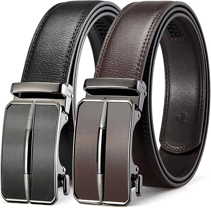 BOSTANTEN Ratchet Leather Belt For Men 2 Pack Dress and Casual with Adjustable Buckle, Trim to Fit