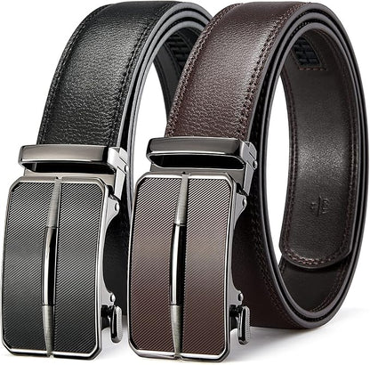 BOSTANTEN Ratchet Leather Belt For Men 2 Pack Dress and Casual with Adjustable Buckle, Trim to Fit