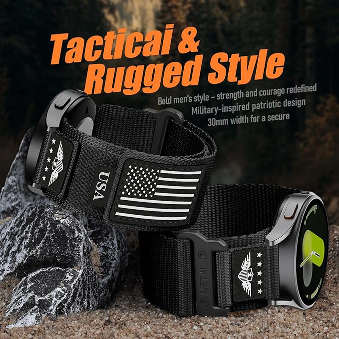 22mm Band Compatible with Samsung Galaxy Watch 3 Band 45mm/Galaxy Watch 46mm/Gear S3 Frontier/Classic for Men,Rugged Fabric Nylon Strap for Garmin Venu 3 2/Vivoactive 4/Forerunner 265/255,L