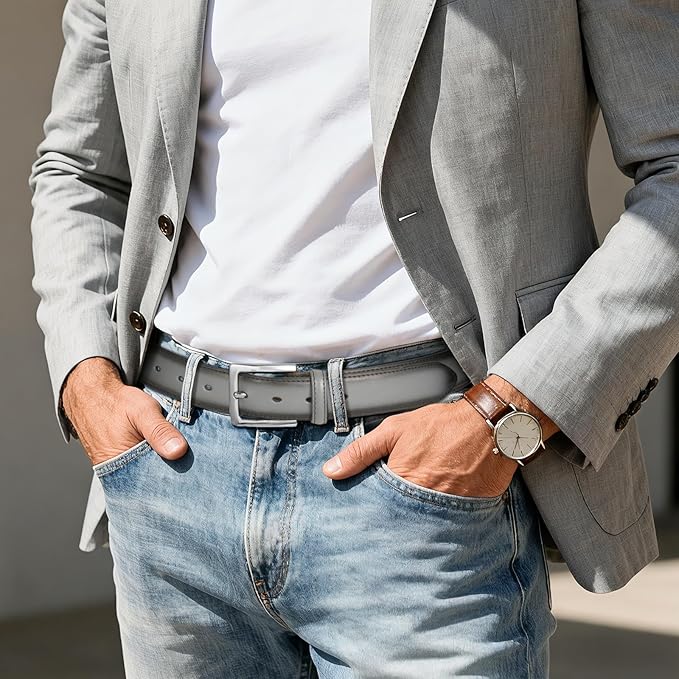Men's Genuine Leather Dress Belt, 1 3/8" Classic Mens Jeans Pants Belt for Work Business Casual Golf
