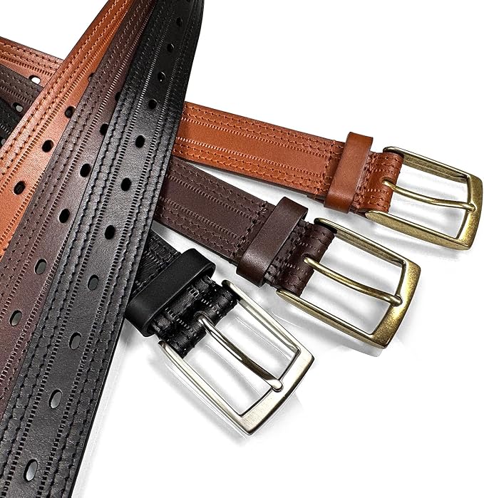 Men's Oil-Tanned Genuine Leather Dress Classic Belt 1-1/8"(30mm) or 1-3/8"(35mm) Wide One Piece Dress Belt