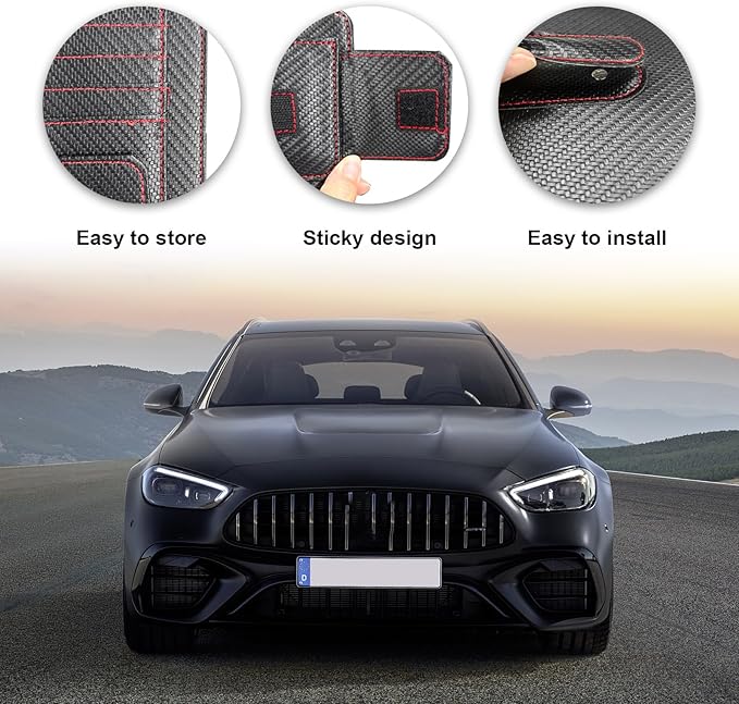 Dickno Small Leather Car Sun Visor Organizer, Multifunctional Auto Visor Document Holder with Sunglasses Clip, Universal Car Interior Organizer for Driving License, Card, Pen (Black&Red)