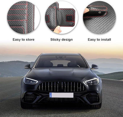 Dickno Small Leather Car Sun Visor Organizer, Multifunctional Auto Visor Document Holder with Sunglasses Clip, Universal Car Interior Organizer for Driving License, Card, Pen (Black&Red)