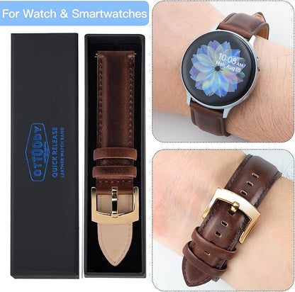 OTTOODY Leather Watch Bands Quick Release, Elegant Top Grain Leather Watch Straps for Men & Women, Choice of Color & Width - 18mm, 19mm, 20mm, 21mm or 22mm Wristbands Bracelet for Watch & Smartwatch