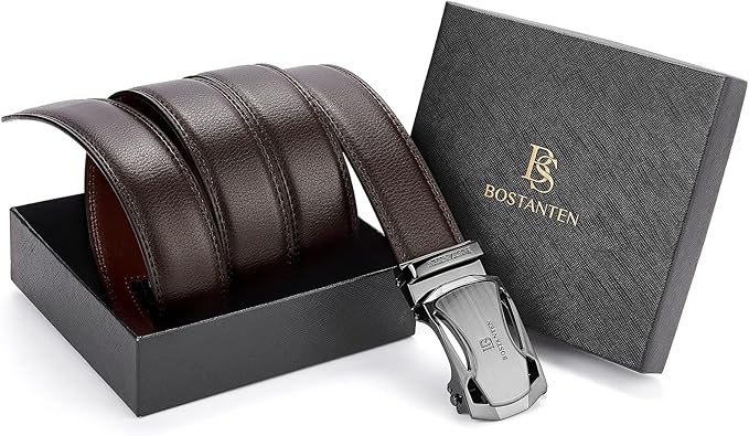 BOSTANTEN Mens Belt Leather Ratchet Belt For Men Dress and Casual with Adjustable Buckle, Trim to Fit