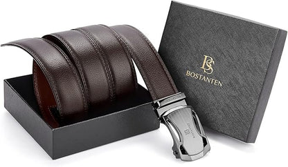 BOSTANTEN Mens Belt Leather Ratchet Belt For Men Dress and Casual with Adjustable Buckle, Trim to Fit