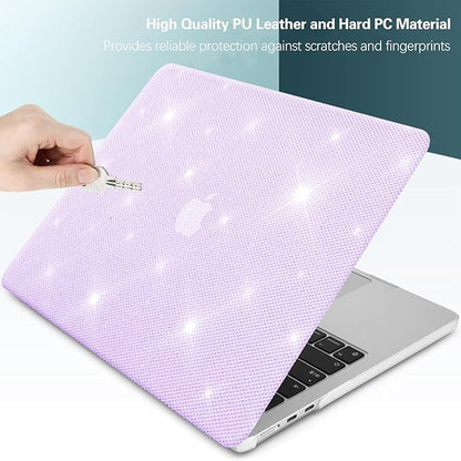 KEROM Bling Glitter Case for MacBook Pro 13 inch 2024-2016 M2 M1 A2338 A2289 A2251 A2159 A1989 A1706 A1708, Luxury Bedazzled Shiny Sparkle Glitter PU Leather Hard Shell Case & Keyboard Cover, Purple