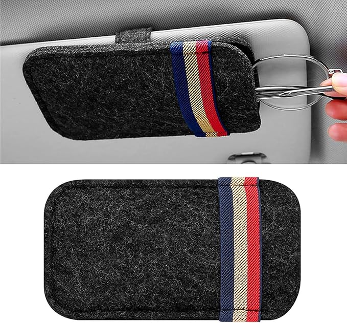 Pack-1 Car Visor Sunglasses Bag, 6.1" x 3.62" Soft Scratch-resistant Felt Multi-function Card Pen Invoice Storage Bag, Portable One-hand Access Pocket Organizer, Universal for Cars (Black)