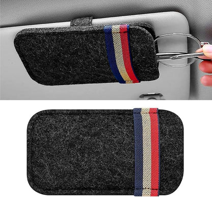 Pack-1 Car Visor Sunglasses Bag, 6.1" x 3.62" Soft Scratch-resistant Felt Multi-function Card Pen Invoice Storage Bag, Portable One-hand Access Pocket Organizer, Universal for Cars (Black)
