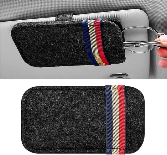 Pack-1 Car Visor Sunglasses Bag, 6.1" x 3.62" Soft Scratch-resistant Felt Multi-function Card Pen Invoice Storage Bag, Portable One-hand Access Pocket Organizer, Universal for Cars (Black)