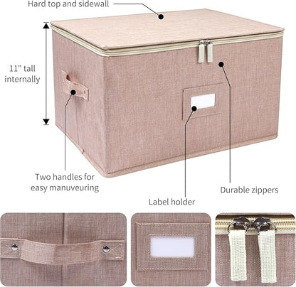 popoly Wine Glass Storage Box 2 Pack, Stemware Storage Containers Cases with Dividers, Stackable Moving Supplies for 24 Wine Glasses, Drinkware, Glassware or Crystal, (Beige)