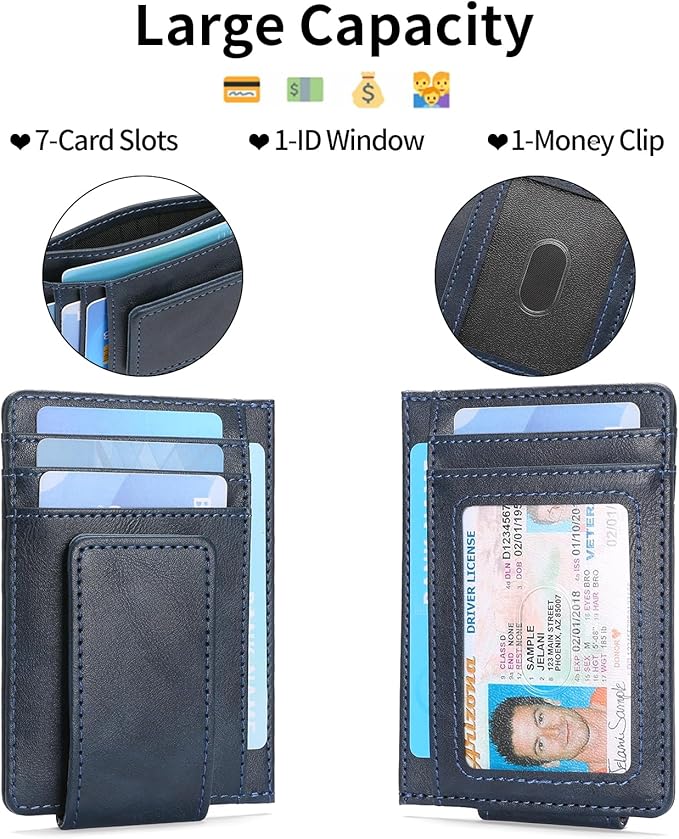 Magnetic Closure Slim Wallet for Men Leather RFID Blocking Minimalist Front Pocket Money Clip Wallet Credit Card Holder