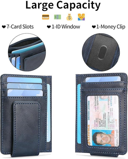 Magnetic Closure Slim Wallet for Men Leather RFID Blocking Minimalist Front Pocket Money Clip Wallet Credit Card Holder